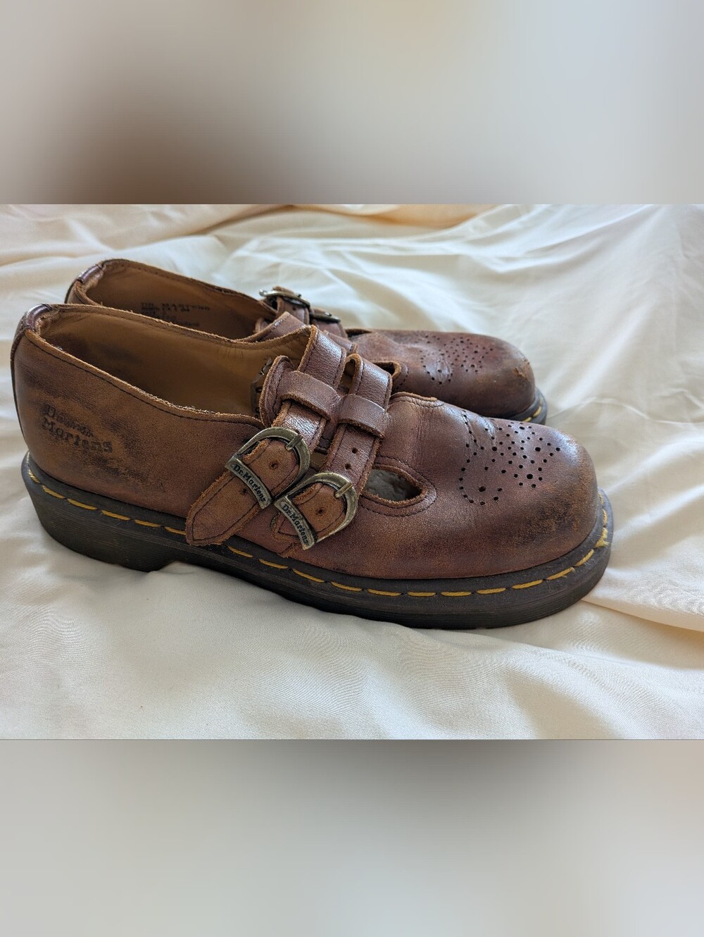 Dr. Martens Women's Brown Leather Double-Buckle Mary Jane